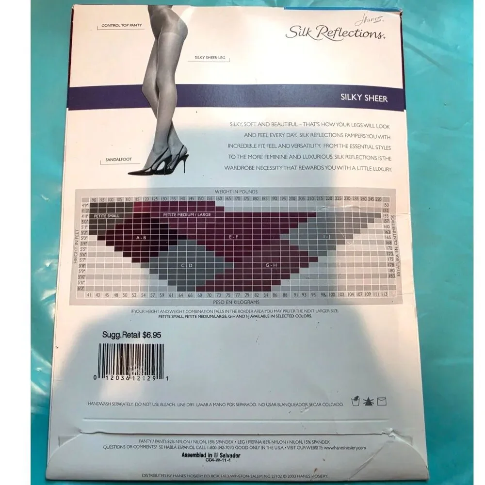 Vintage Hanes Silk Reflections Control Top Pantyhose, Color Jet Black, Size A/B